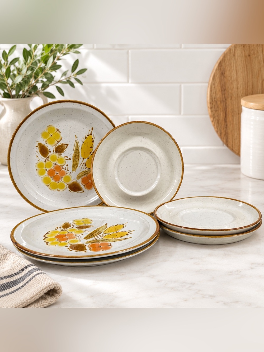 Vintage International China Stoneybrook Rushwood SY-B374 Stoneware Japan Set 6